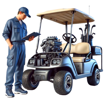 DALL_E_2024-06-25_22.44.29_-_A_hyper-realistic_image_of_a_golf_cart_with_a_technician_standing_beside_it._The_technician_is_in_training__dressed_in_work_attire__and_examining_the_-removebg-preview